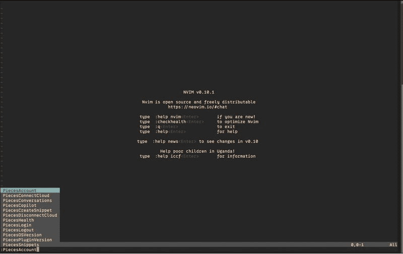 Initializing Pieces within Neovim.