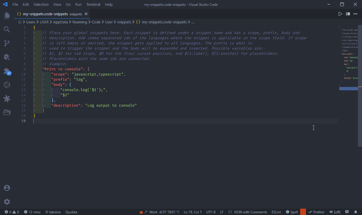 A VS Code snippet sample.