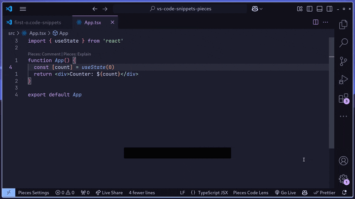 Code snippets suggested by VS Code IntelliSense
