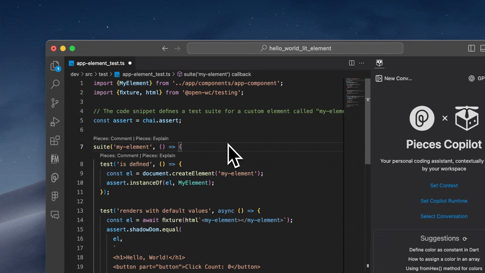 Using Pieces: Explain in VS Code.
