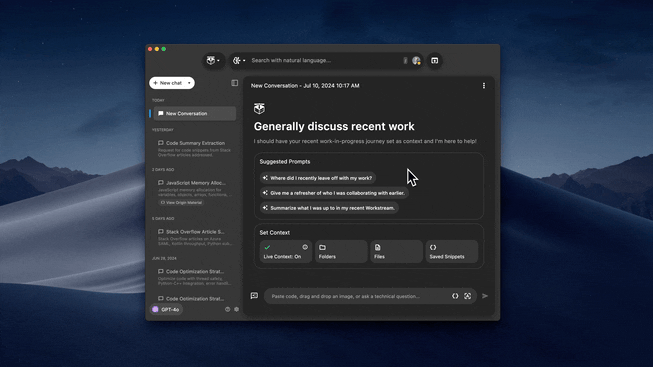 Viewing the new LLMs in the Pieces Desktop App.