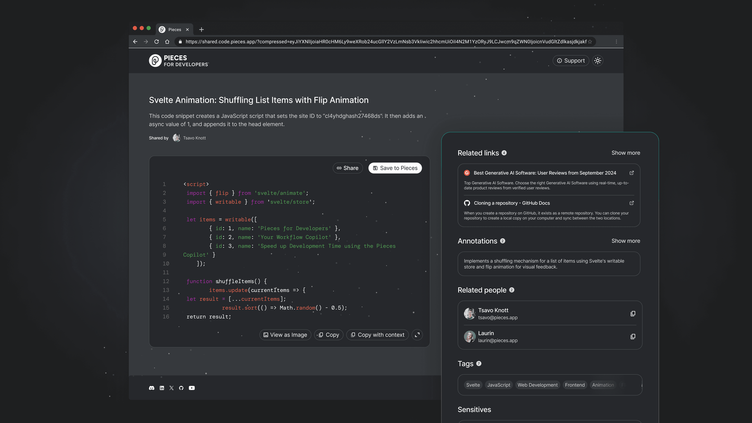 Sharing App Updates with the Context Sidebar highlighted